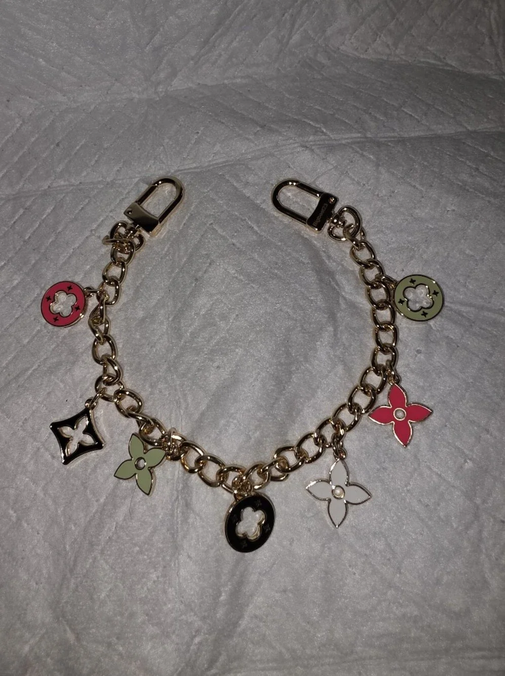 Sparkling Silver Mini Bag Charm Keychain with Floral Charms - FASHION UNBRANDED